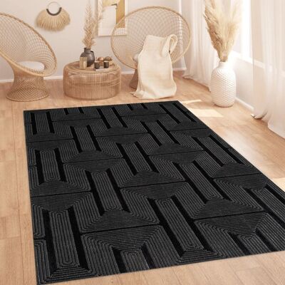 Metro Luna Black Geometric Area Rug & Runner – Modern Non-Slip Carpet For Living Room, Bedroom, Hallway & Lounge Soft Durable Floor Mat Black Rectangle 200 x 290 cm Metro Luna Black Geometric Area Rug & Runner – Modern Non-Slip Carpet For Living Room, Bedroom, Hallway & Lounge Soft Durable Floor Mat Black Rectangle 200 x 290 cm