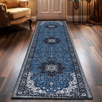Three Posts Non Slip Large Traditional Rugs Living Room Bedroom Carpet Hallway Runner Rug Blue Runner 60 x 220cm Three Posts Non Slip Large Traditional Rugs Living Room Bedroom Carpet Hallway Runner Rug Blue Runner 60 x 220cm