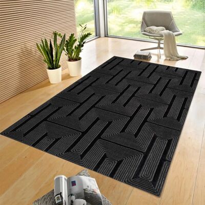 Metro Luna Black Geometric Area Rug & Runner – Modern Non-Slip Carpet For Living Room, Bedroom, Hallway & Lounge Soft Durable Floor Mat Black Rectangle 120 x 170 cm Metro Luna Black Geometric Area Rug & Runner – Modern Non-Slip Carpet For Living Room, Bedroom, Hallway & Lounge Soft Durable Floor Mat Black Rectangle 120 x 170 cm