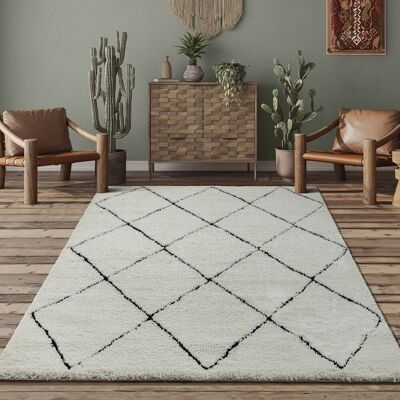 17 Stories Taneesha high pile (30 mm) long pile living room carpet diamond pattern (White Black) White Rectangle 140 x 200 cm 17 Stories Taneesha high pile (30 mm) long pile living room carpet diamond pattern (White Black) White Rectangle 140 x 200 cm