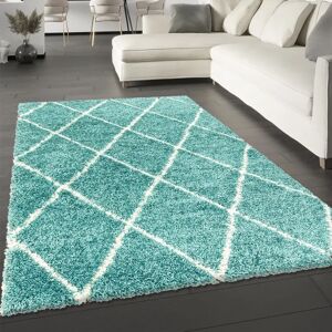 Ebern Designs Blue Rug Teal Fluffy Shaggy Carpet Soft Thick Large Small Dimaond Carpet For Living Room Bedroom white 80.0 W x 3.0 D cm