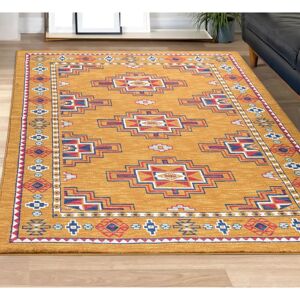 vidaXL High-Quality Machine Woven Mustard Indoor/Outdoor Rug yellow 110.0 H x 60.0 W x 1.2 D cm