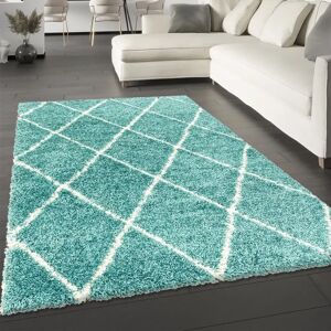 Ebern Designs Blue Rug Teal Fluffy Shaggy Carpet Soft Thick Large Small Dimaond Carpet For Living Room Bedroom blue/green 160.0 W x 3.0 D cm