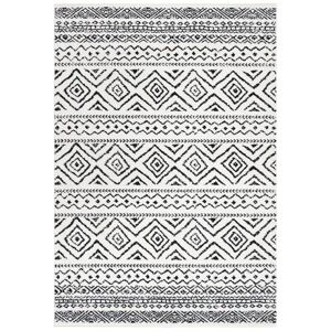 Mistana Hermine Hooked Geometric Ivory/Black Rug black/white 200.0 W x 1.0 D cm