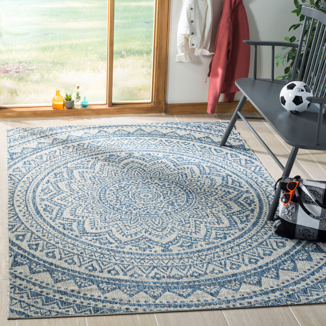 Mistana Erardo Hooked Indoor/ Outdoor Grey/Blue Area Rug Blue;Grey Rectangle 122 x 170 cm