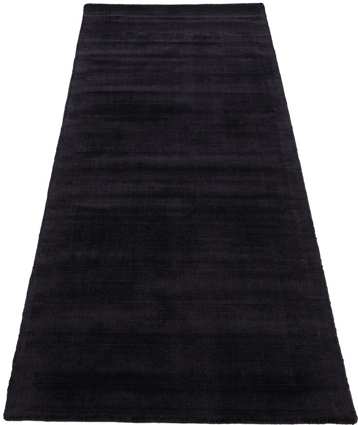 Carpetfine Ava Handmade Viscose Silky Solid Soft Black Rug Runner 75 x 200cm