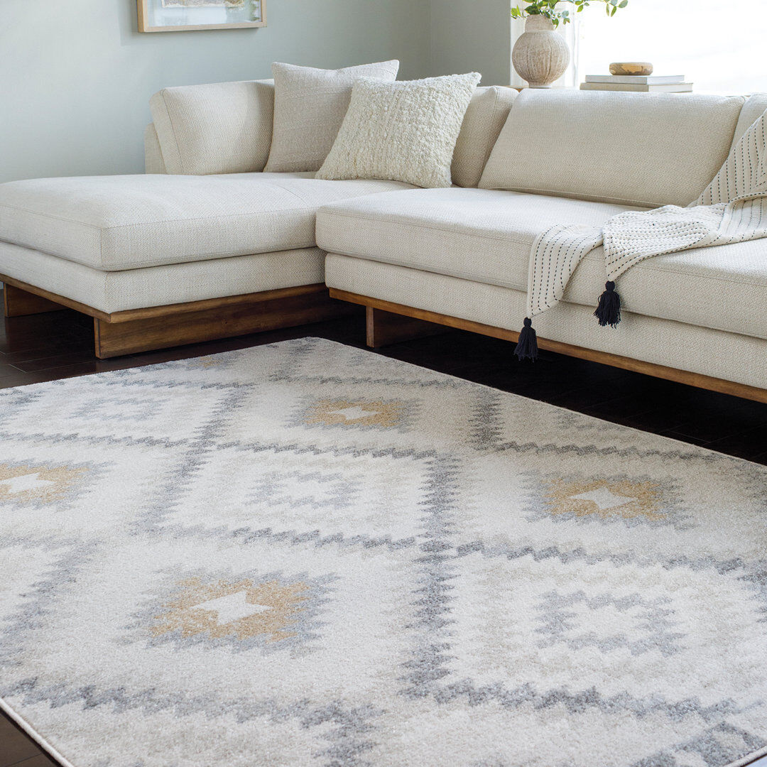 17 Stories Reagyn Rustic Machine Woven Area Rug Cream;Amber;Charcoal;Light Beige;Medium Gray Rectangle 120 x 170 cm