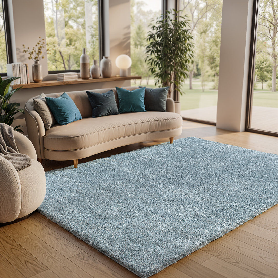 Latitude Run Amneris Ridout Shaggy Modern Boho Soft Fluffy Thick Plush Pile Denim Area Rug Blue Rectangle 140 x 200cm