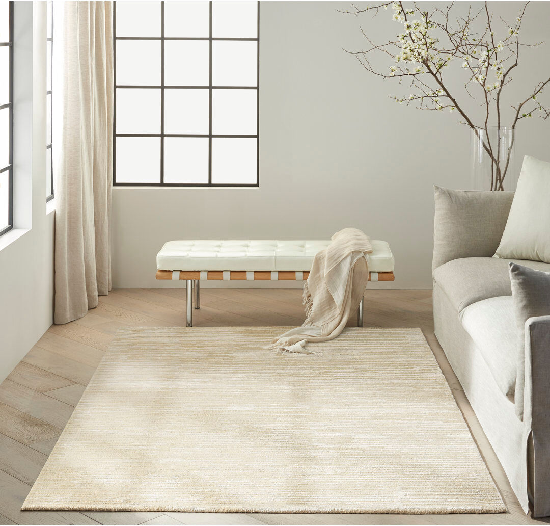 Calvin Klein CK010 LINEAR Solid Colour;Striped Handmade Ivory Area Rug Ivory Rectangle 114 x 175cm
