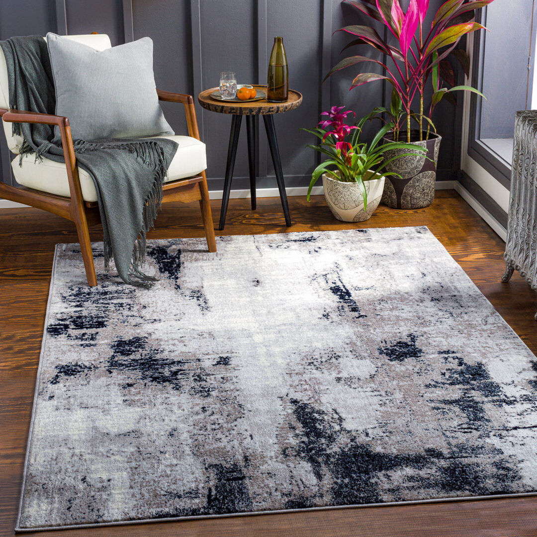 Borough Wharf Modern Abstract Area Rug Grey Ivory;Burgundy;Denim;Medium Gray Rectangle 120 x 170cm