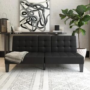 Queer Eye Adalynn Double 181.6Cm Wide Faux Leather Tufted Back Clic Clac Sofa  - black/brown - Size: 80.0 H x 181.6 W x 107.9 D cm
