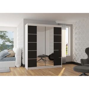 Zipcode Design Cedro 2 Door Sliding Wardrobe white/black 215cm H x 180cm W x 58cm D