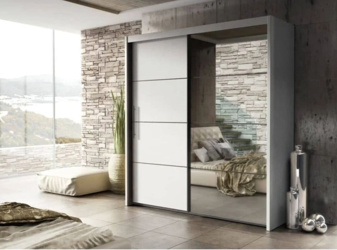 Arte-N Furniture Ltd 2 Door Sliding Wardrobe white 216.0 H x 200.0 W x 62.0 D cm