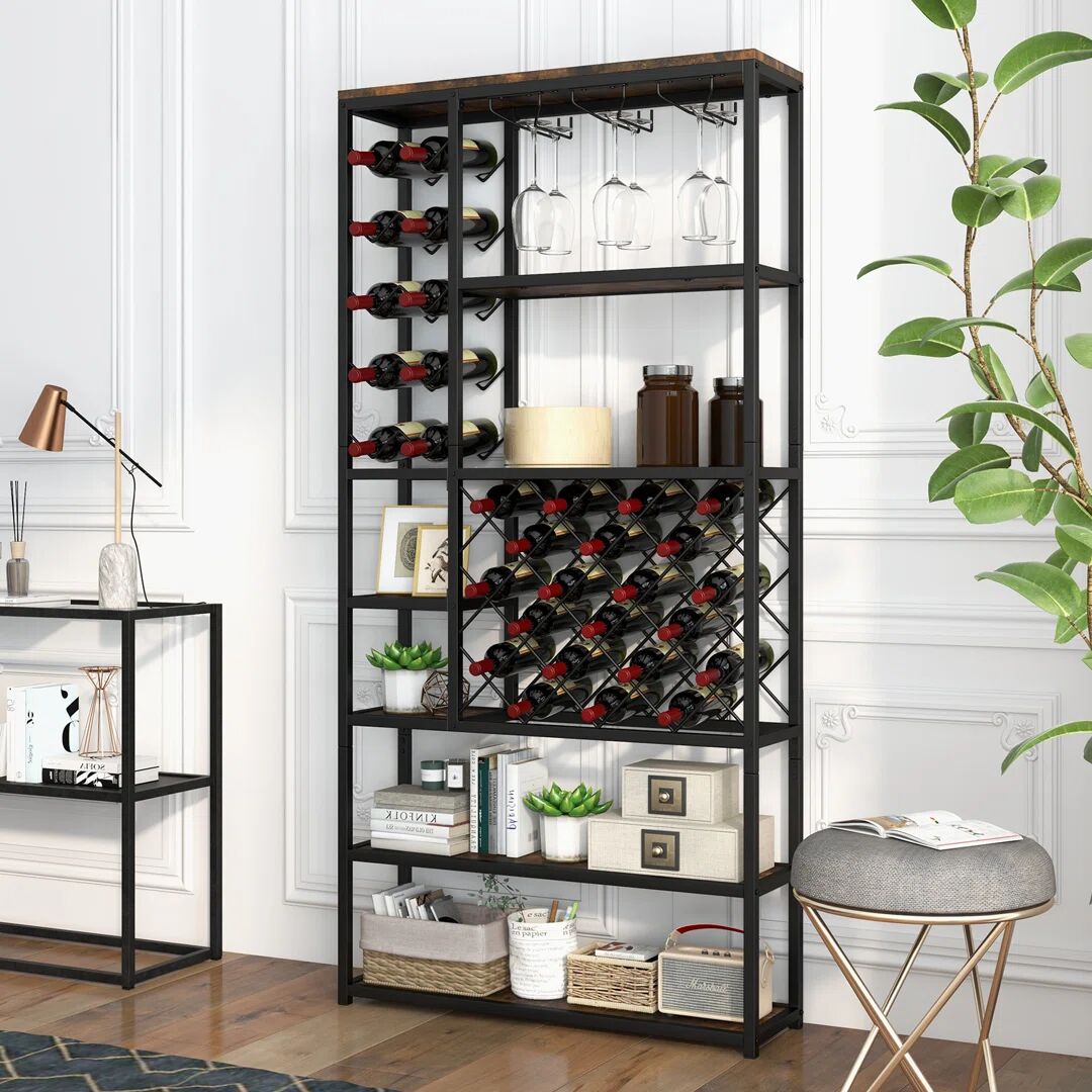 Borough Wharf Wava Floor Wine Bottle & Glass Rack in Black/Brown black/brown 166.0 H x 81.0 W x 23.0 D cm