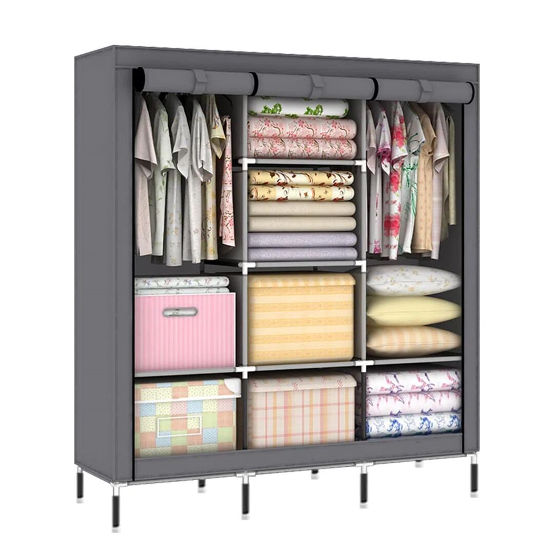 Rebrilliant Portable Wardrobe Fabric Canvas Wardrobe Bedroom Furniture Cupboard With Hanging Rail Foldable Closet Portable Wardrobe Organiser For Bedroom Living R gray 175.0 H x 130.0 W x 45.0 D cm