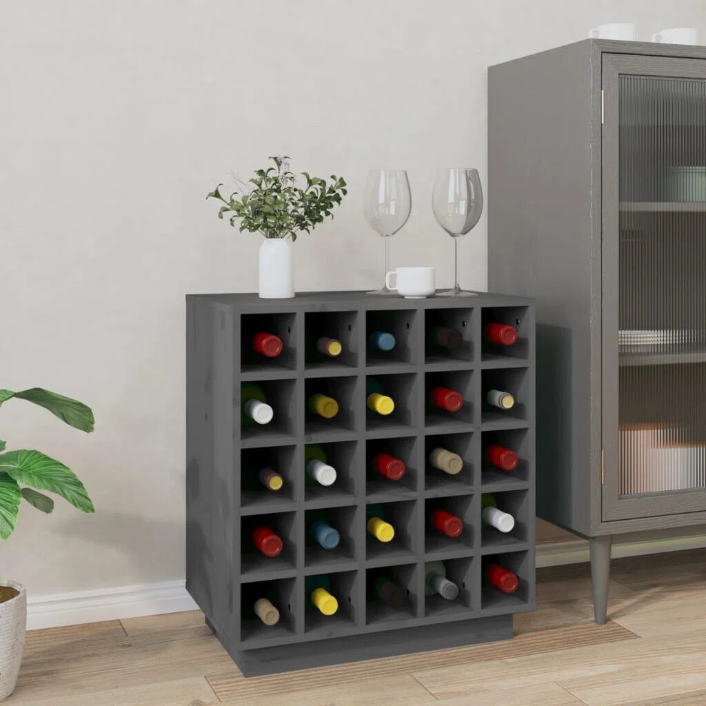 Brayden Studio Tyrel 25 Bottle Solid Wood Floor Wine Bottle & Glass Rack gray 61.0 H x 55.5 W x 34.0 D cm