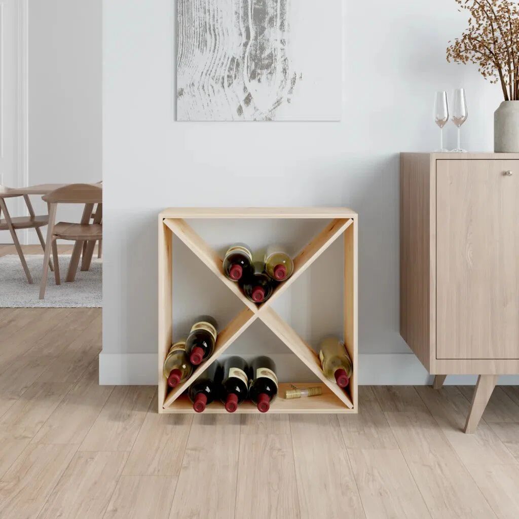 Latitude Run 4 Bottle Solid Wood Floor Wine Bottle Rack brown 62.0 H x 62.0 W x 25.0 D cm