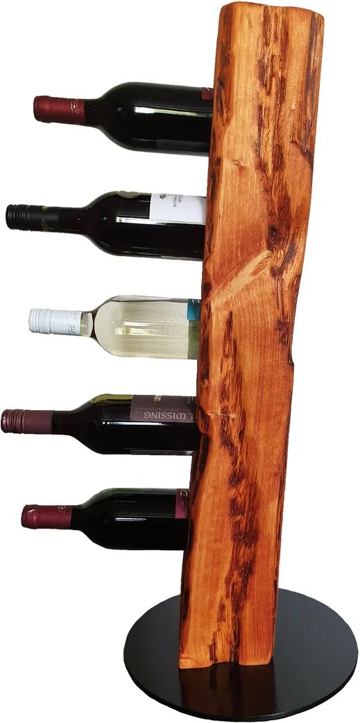 Belfry Kitchen - Rustic wine stand, wine rack, wine holder Made of solid wood; Made by hand For 5 bottles of wine; Height 78 Cm, Diameter 30 Cm; Drift brown 78.0 H x 30.0 W x 30.0 D cm