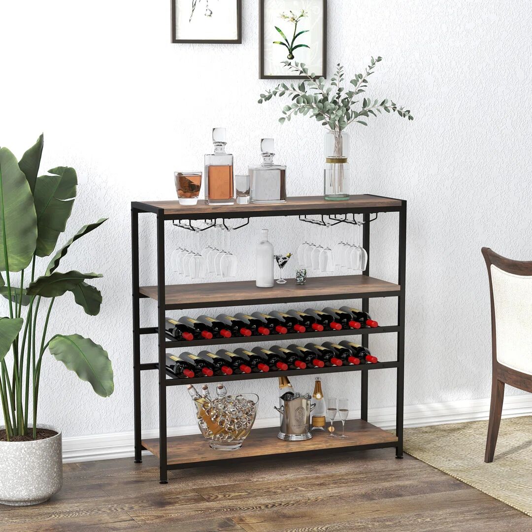 Borough Wharf Shymier Floor Wine Bottle & Glass Rack in Brown brown 101.0 H x 100.0 W x 35.0 D cm