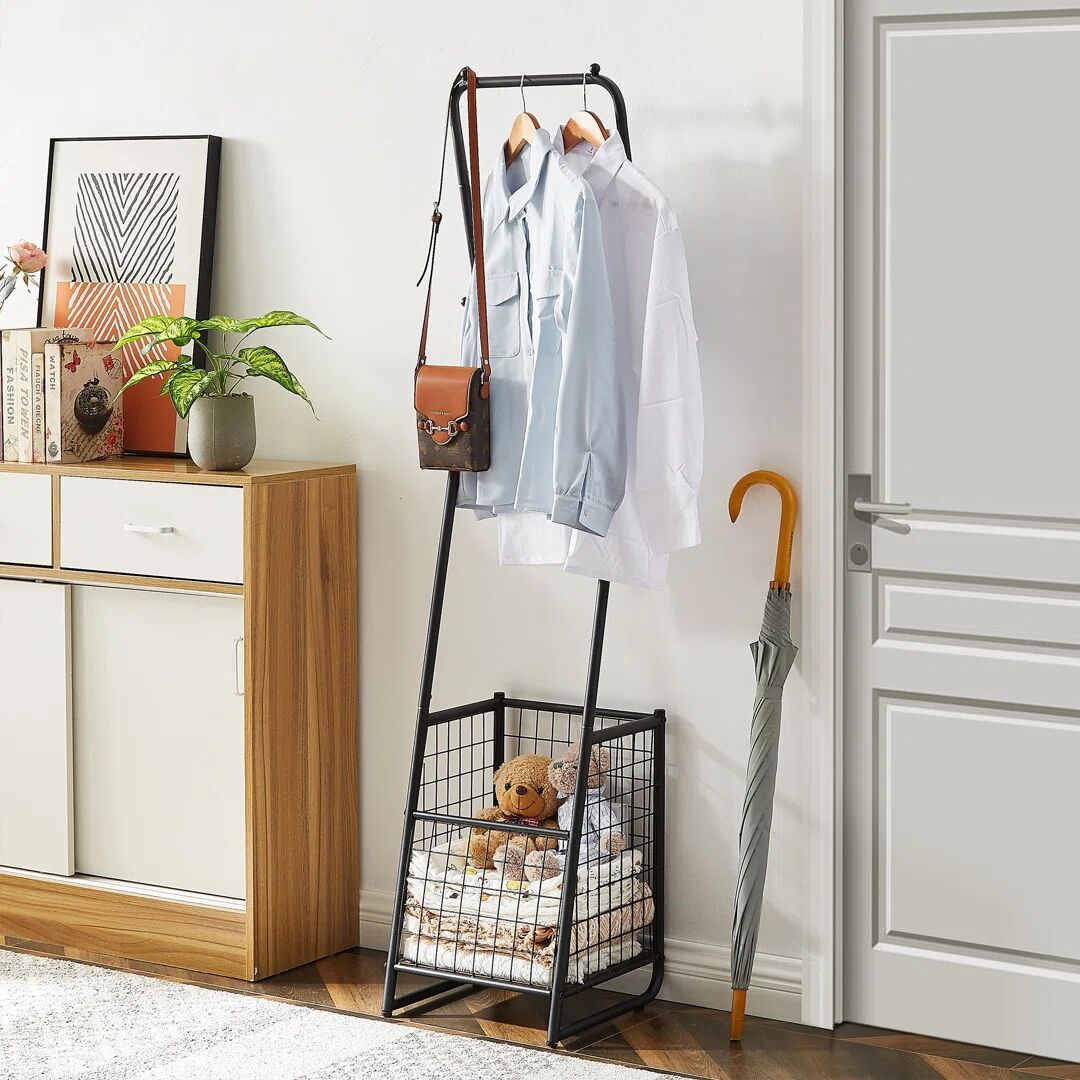 Rebrilliant Damia Coat Rack Storage Hallway Hall Tree Standing Coat Rack Entrance Home Décor black 157.5 H x 34.5 W x 35.0 D cm