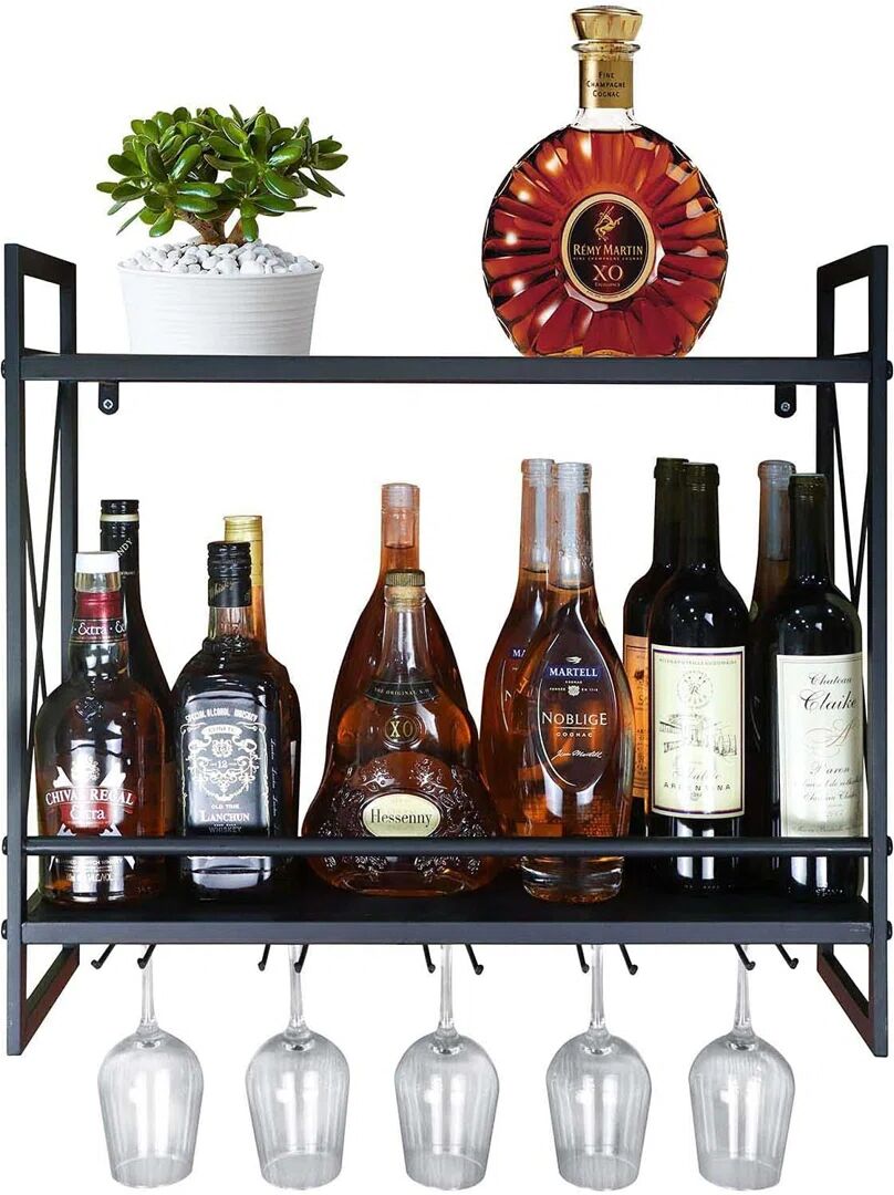 Rio Ameina Wall Mounted Wine Bottle & Glass Rack black 21.3 H x 61.5 W x 8.4 D cm