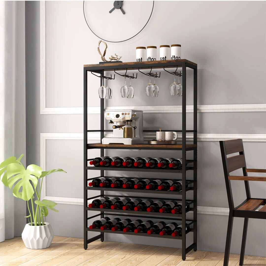 Borough Wharf Alrick Floor Wine Bottle & Glass Rack brown 140.0 H x 80.0 W x 30.0 D cm