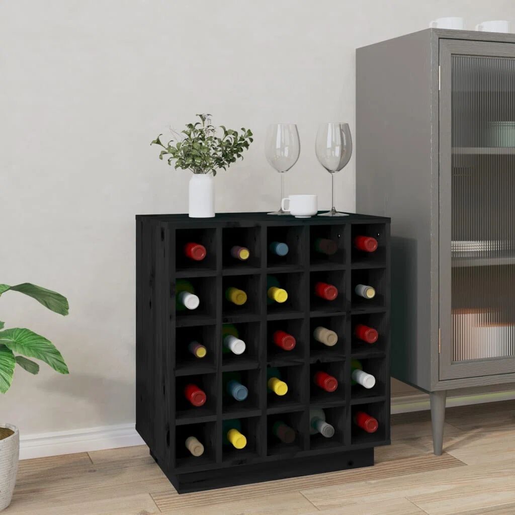 Brayden Studio Tyrel 25 Bottle Solid Wood Floor Wine Bottle & Glass Rack black 61.0 H x 55.5 W x 34.0 D cm