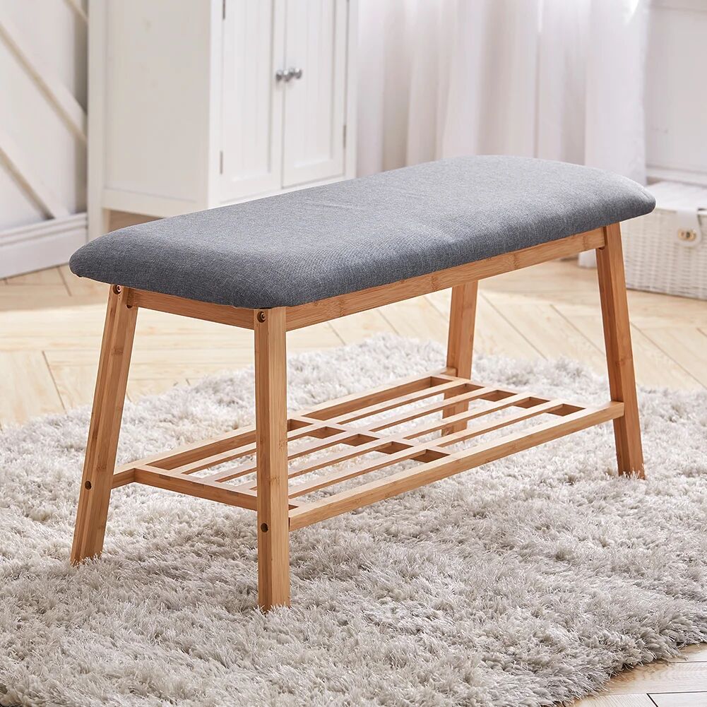 Wade Logan Adli Upholstered Storage Bench brown/gray 43.0 H x 90.0 W x 34.0 D cm