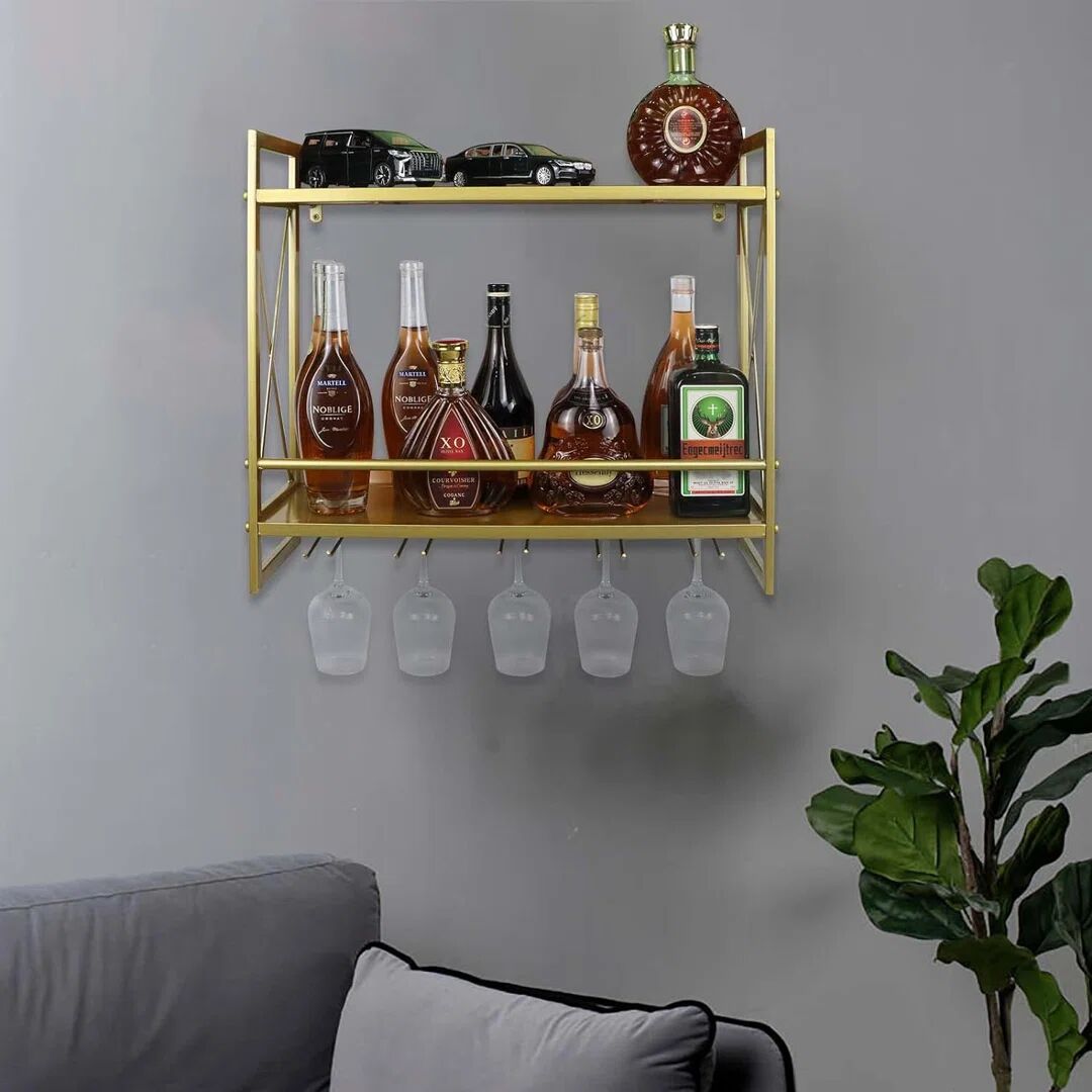 Rio Ameina Wall Mounted Wine Bottle & Glass Rack yellow 21.3 H x 61.5 W x 8.4 D cm