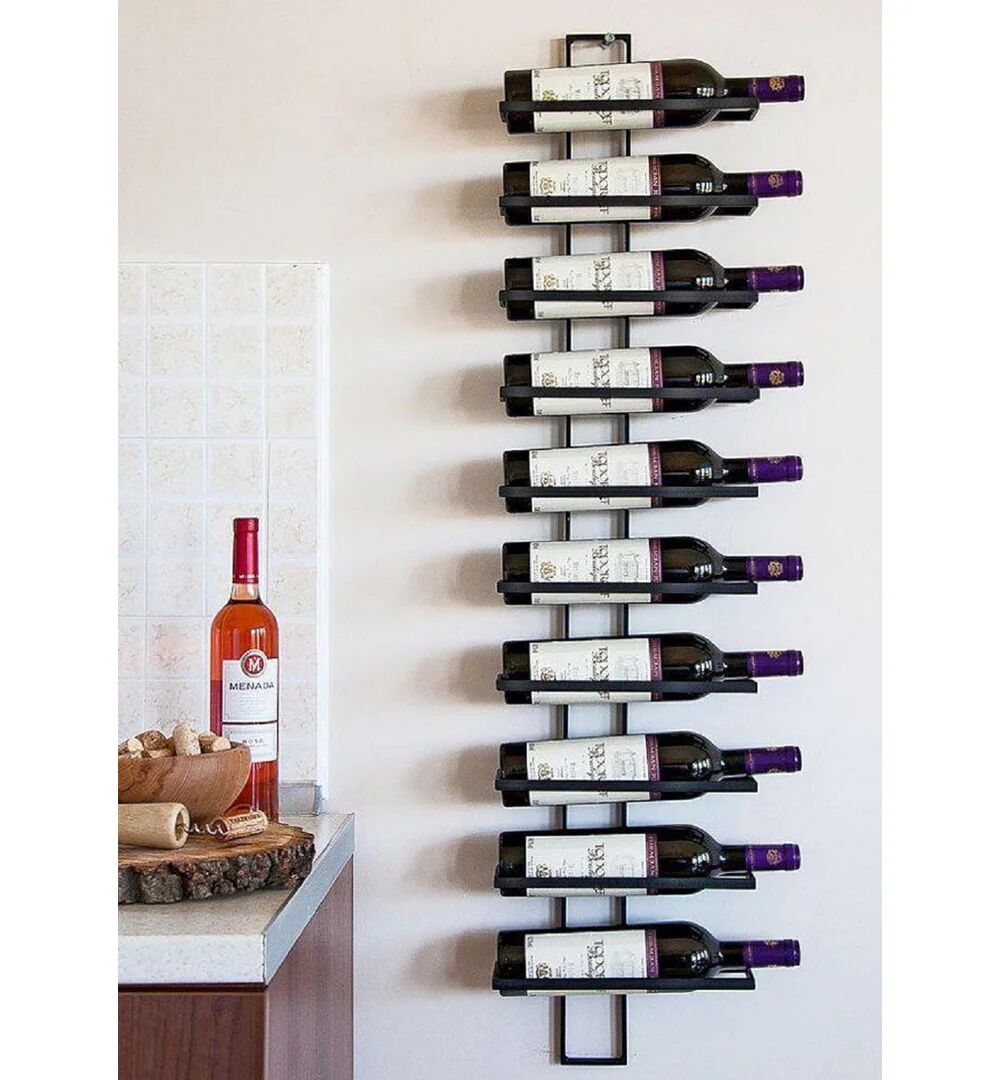 Belfry Kitchen Wall Mounted Wine Rack For 10 Bottles black 116.0 H x 28.0 W x 10.0 D cm