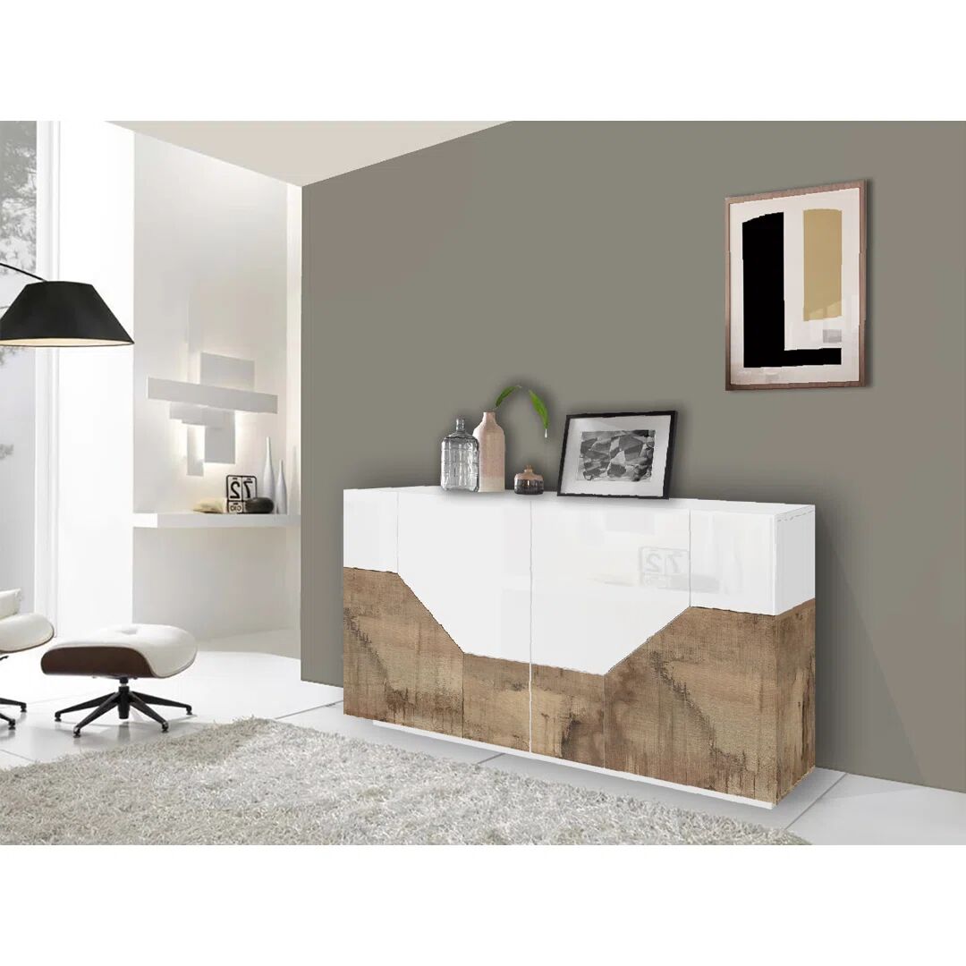 Web Furniture ALIEN Sideboard 160 Glossy White/Maple Pereira gray/white 86.0 H x 159.0 W x 43.0 D cm