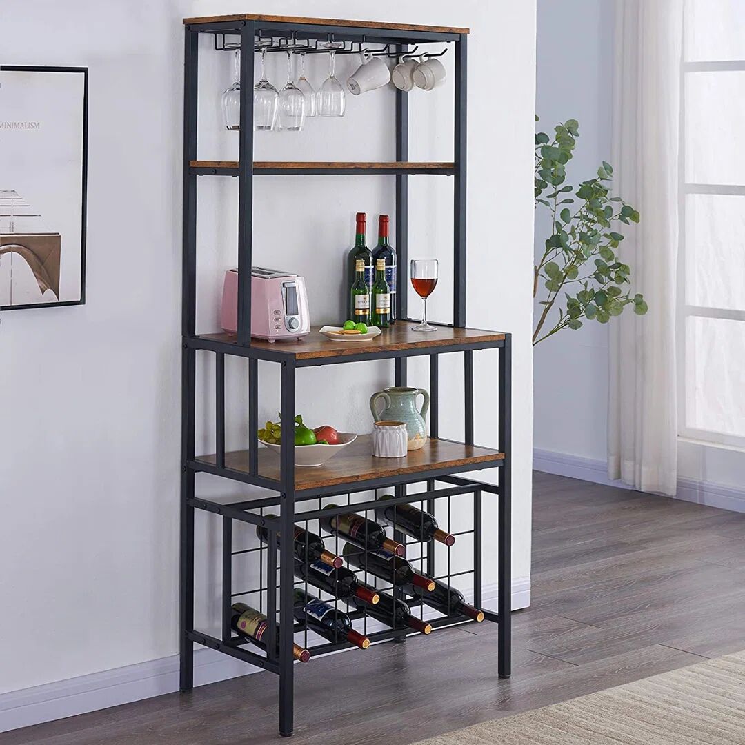 Rio Industrial Wine Bakers Rack,4-Tier Wine Rack Freestanding Floor With Wine Storage And Glass Holder,Multi-Function Home Bar Furniture Wine Bar Cabinet brown 70.0 H x 30.0 W x 18.0 D cm