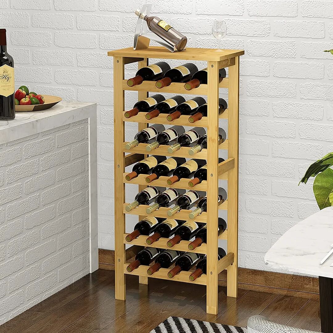 Belfry Kitchen Bamboo Wine Rack Free Standing 7-tier 27 Bottles Wine Holder brown/yellow 102.0 H x 47.0 W x 29.0 D cm