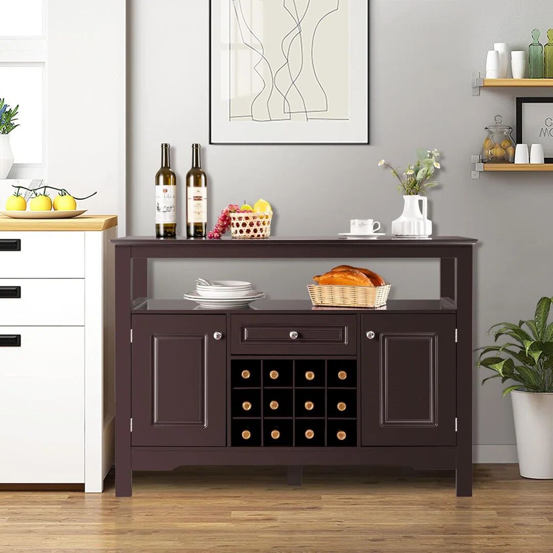 Rosalind Wheeler Wine Cabinet Buffet Server Sideboard Table Wine Bar Console Table black/brown