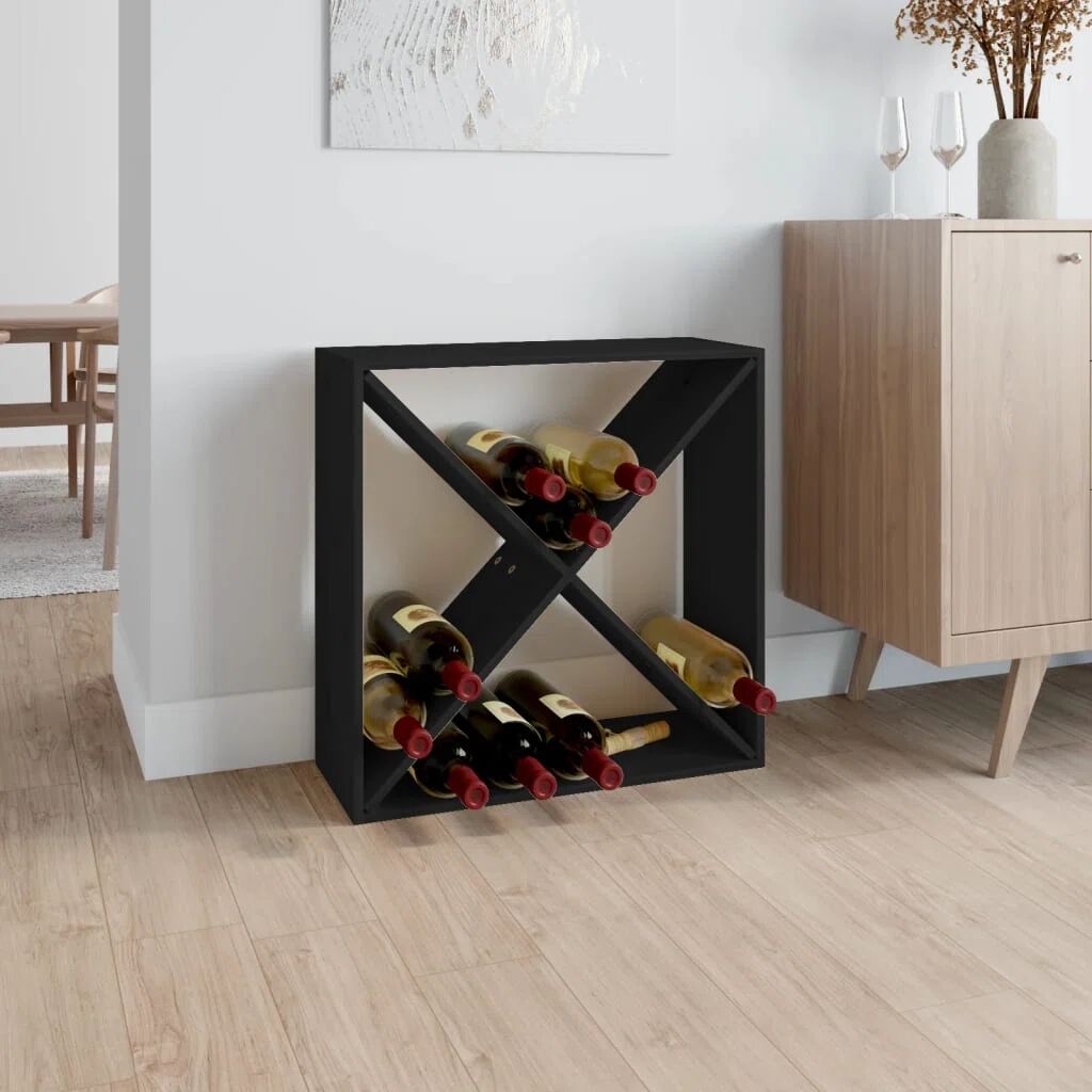 Latitude Run 4 Bottle Solid Wood Floor Wine Bottle Rack black 62.0 H x 62.0 W x 25.0 D cm