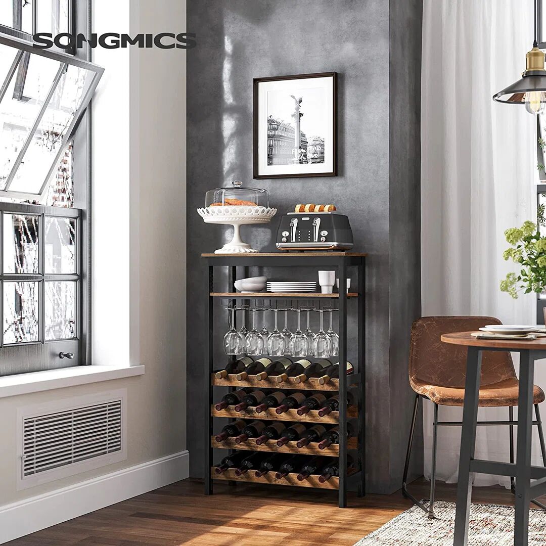 Rio Hostivice 24 Bottle Floor Wine Bottle & Glass Rack in Brown/Black black/brown 100.0 H x 66.0 W x 30.0 D cm