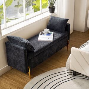 Fairmont Park Louvenia 127 CM Upholstered Flip Top Bench With Subdivided Storage And Toss Pillows Black 73.6cm H X 142cm W X 47cm D