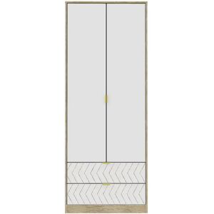 Ebern Designs Elizabe Jigsaw 2 Door Wardrobe gray/white/brown 197.0 H x 74.0 W x 53.0 D cm