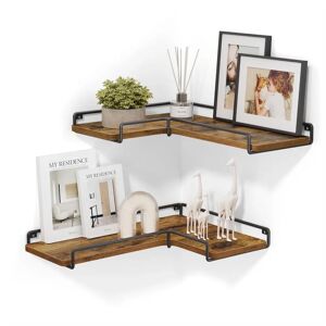 17 Stories Floating Shelves, Set Of 2, L-Shaped Corner Shelves For Wall, Corner Wall Shelf, Industrial Style, For Living Room, Bedroom, Kitchen, Cloud White brown 4.0 H x 29.0 W x 40.0 D cm