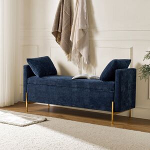 Fairmont Park Louvenia 127 CM Upholstered Flip Top Bench With Subdivided Storage And Toss Pillows Navy 73.6cm H X 142cm W X 47cm D