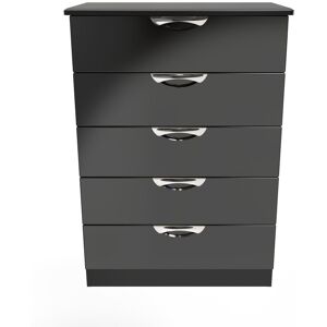 Ebern Designs Fully Assembled Leodis 5 - Drawer Chest of Drawers Black Gloss 107.5cm H X 76.5cm W X 41.5cm D