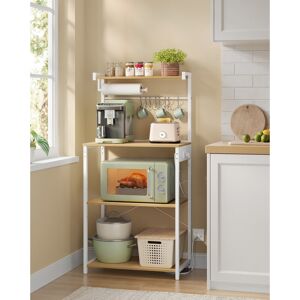 Borough Wharf Kitchen Bakers Rack With Power Outlet, 4-Tier Coffee Bar With Adjustable Shelf, Microwave Stand, Paper Towel Holder, 40 X 60 X 140 Cm Natural/White 140cm H X 60cm W X 40cm D