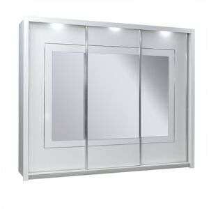 Ivy Bronx White Gloss Mirrored Sliding Wardrobe 258cm - Ultra-Spacious Luxury with LED Lighting White 213cm H X 258cm W X 67cm D