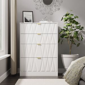 Ebern Designs Las Vegas 4 Drawer Deep Chest in White Matt & Vintage Oak (Ready Assembled) White 107cm H X 77cm W X 40cm D
