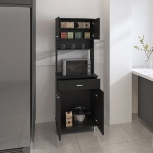 Ivy Bronx Chevella Pantry Cabinet with Drawer, 2 Cabinets and Microwave Worktop Black 169cm H X 60cm W X 35cm D