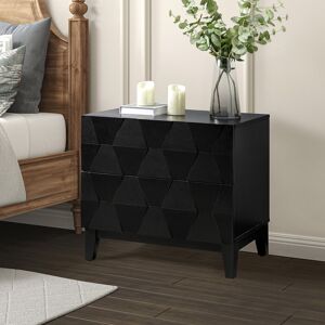Blue Elephant Whisnant Contemporary 2-Drawer Bedside Table with Charging Station Black 60.96cm H X 66.04cm W X 45.72cm D