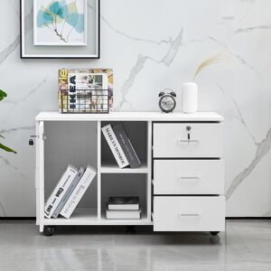 Borough Wharf Mobile File Cabinet With 3 Drawers, 90X40x55cm Lockable Office Rolling Cabinet With Wheels,Black Natural 57cm H X 90cm W X 40cm D