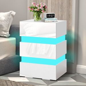 Metro 3 Drawers LED Bedside Table Nightstand White 66cm H X 35.5cm W X 45cm D