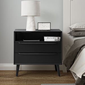 Corrigan Studio Aviannah Midcentury Modern 2 - Drawer Nightstand With Built-In Charging Station And Legs And Open Shelf Black 66cm H X 71cm W X 40cm D