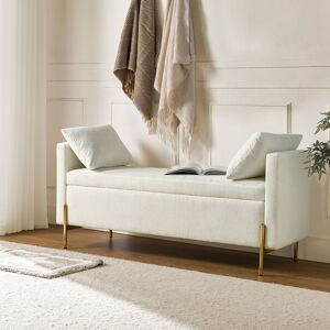 Fairmont Park Louvenia 127 CM Upholstered Flip Top Bench With Subdivided Storage And Toss Pillows Ivory 73.6cm H X 142cm W X 47cm D